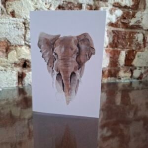 Elephant greeting card front view painted by Watercolour with Love, watercolour illustration