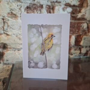 Yellow weaver greeting card front view by Watercolour with Love, watercolour illustration